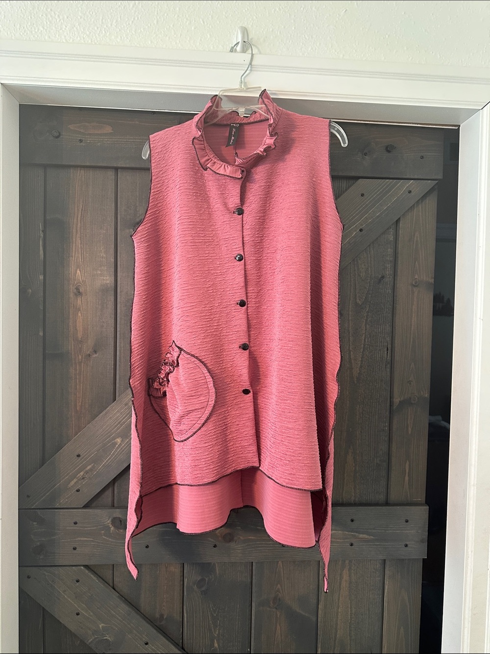 Sleeveless Ruffled Collar Button Front Tunic - Rose Pink